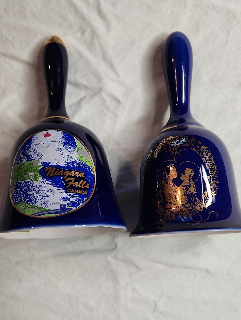 Cobalt Blue Porcelain Bell Pair Niagara Falls Canada Roman Inc Madonna